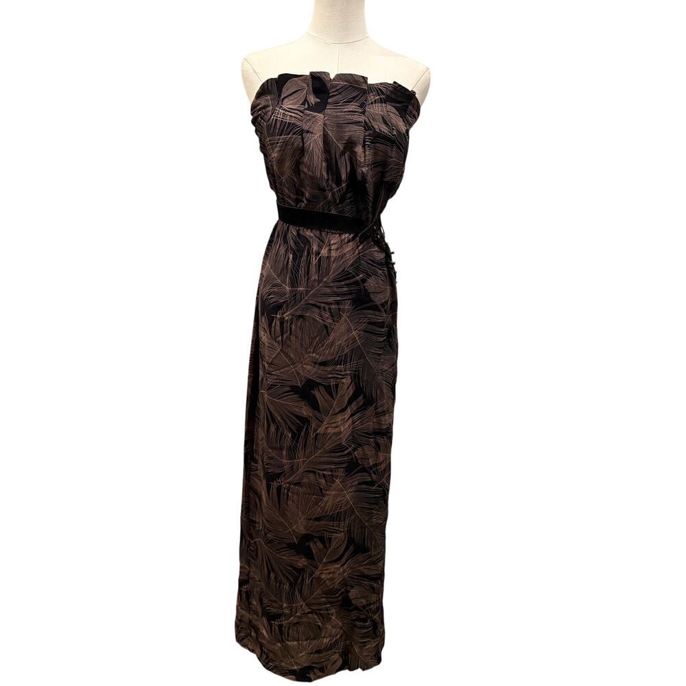 Rory Beca 100% Silk Strapless Maxi Dress 6 Black Brown Cocktail Party Luxury
